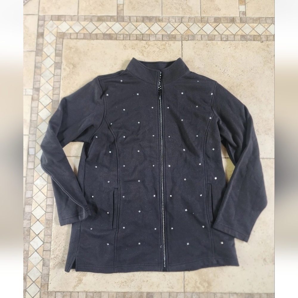 Quacker Factory Black Bling Zip Up Jacket
